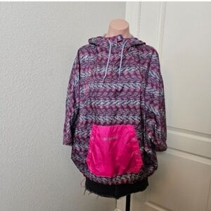 Colorful Patterned Pullover Anorak with Hot Pink Pocket Sz S